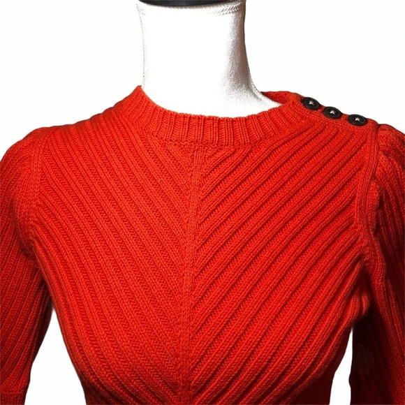 REBECCA TAYLOR La Vie Ribbed Short Sleeve Valentines Day Date Night Red Sweater - Picture 3 of 10